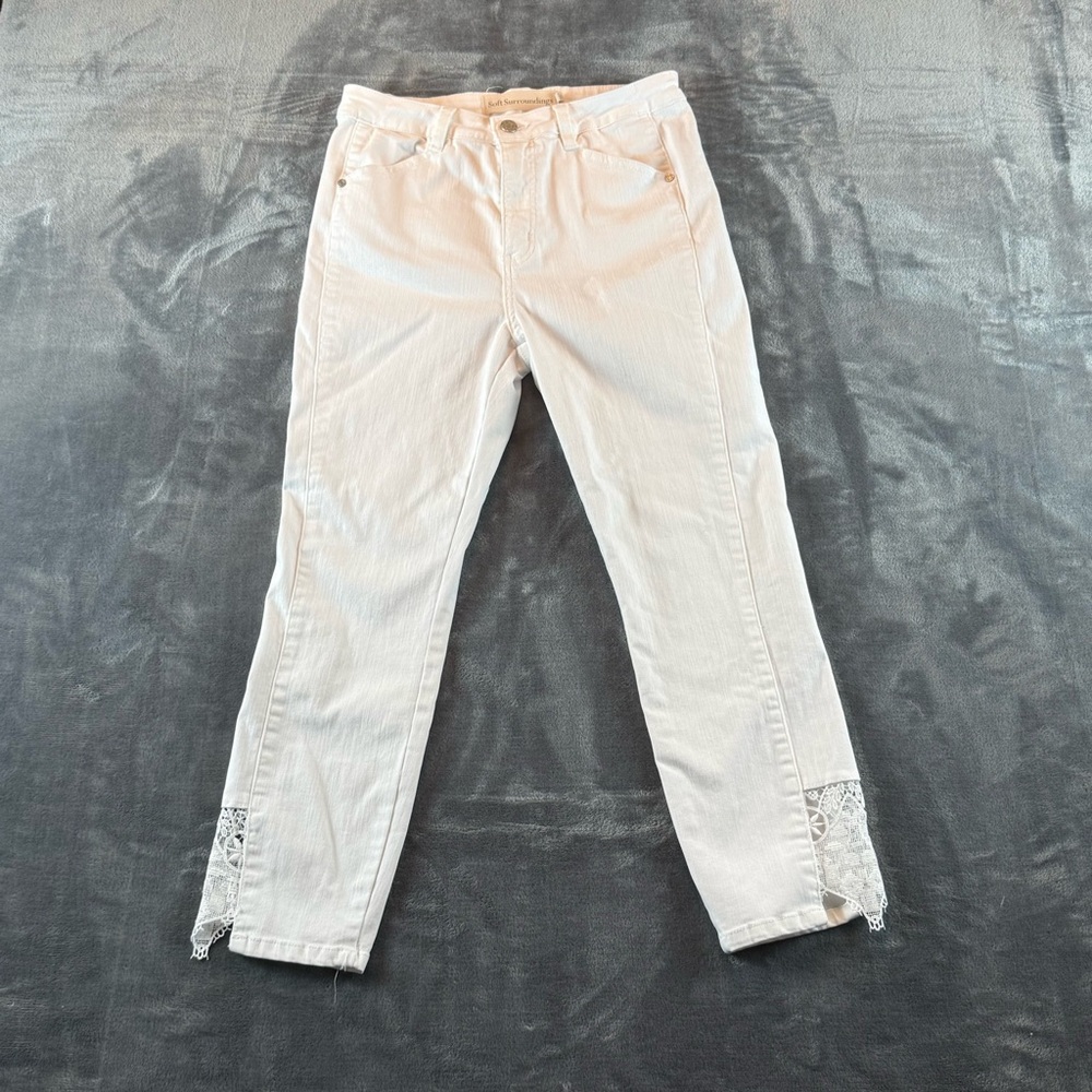Soft Surroundings Women's White Jean‎ Skinny Leg Stretch Lace White Jeans SZ 8